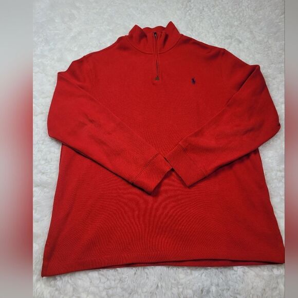 Polo Ralph Lauren Sweater Men's Size L Red Pullover Sweatshirt Quarter Zip Pony - Picture 1 of 11